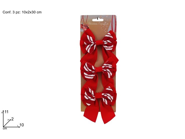 Fiocchi Doppi in Velluto 11 cm Bicolore Rosso/Bianco  Set 3 Pezzi