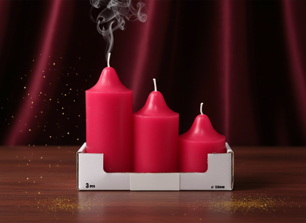 Set 3 Candele Rosse Decorative  Diverse Misure Ø 50 mm |