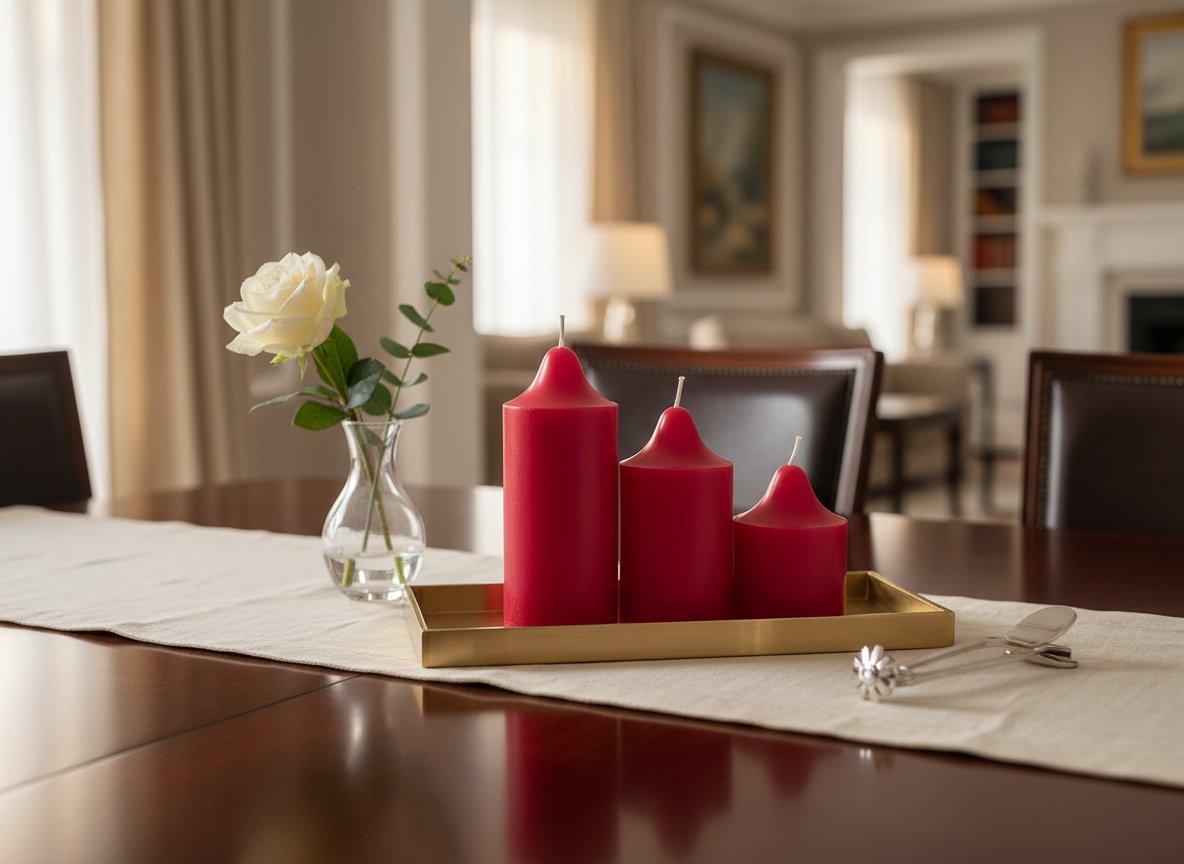 Set 3 Candele Rosse Decorative  Diverse Misure Ø 50 mm |