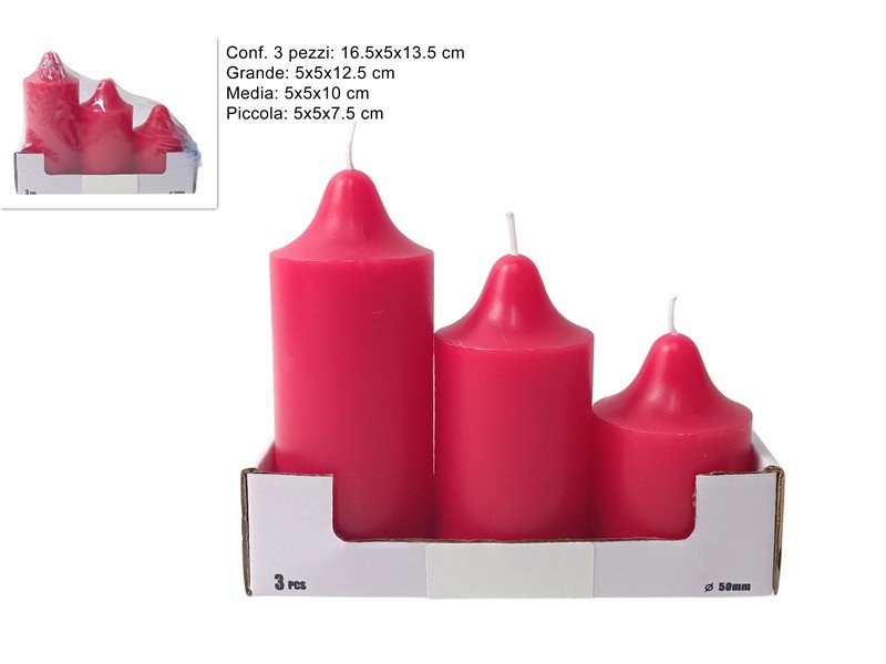 Set 3 Candele Rosse Decorative  Diverse Misure Ø 50 mm |