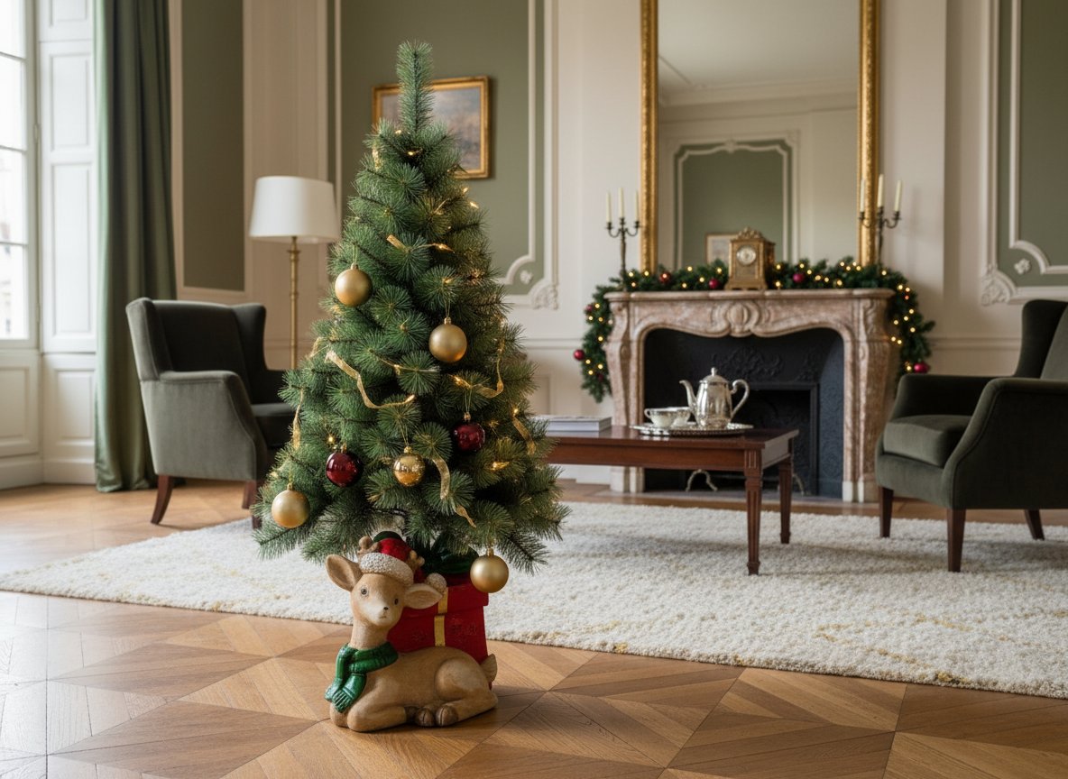 Base Albero di Natale con Renna e Pacco Regalo Supporto Decorativo per Alberi