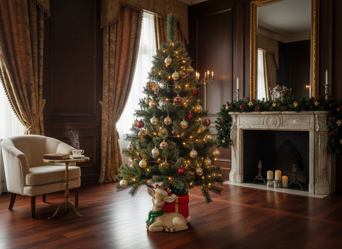 Base Albero di Natale con Renna e Pacco Regalo Supporto Decorativo per Alberi