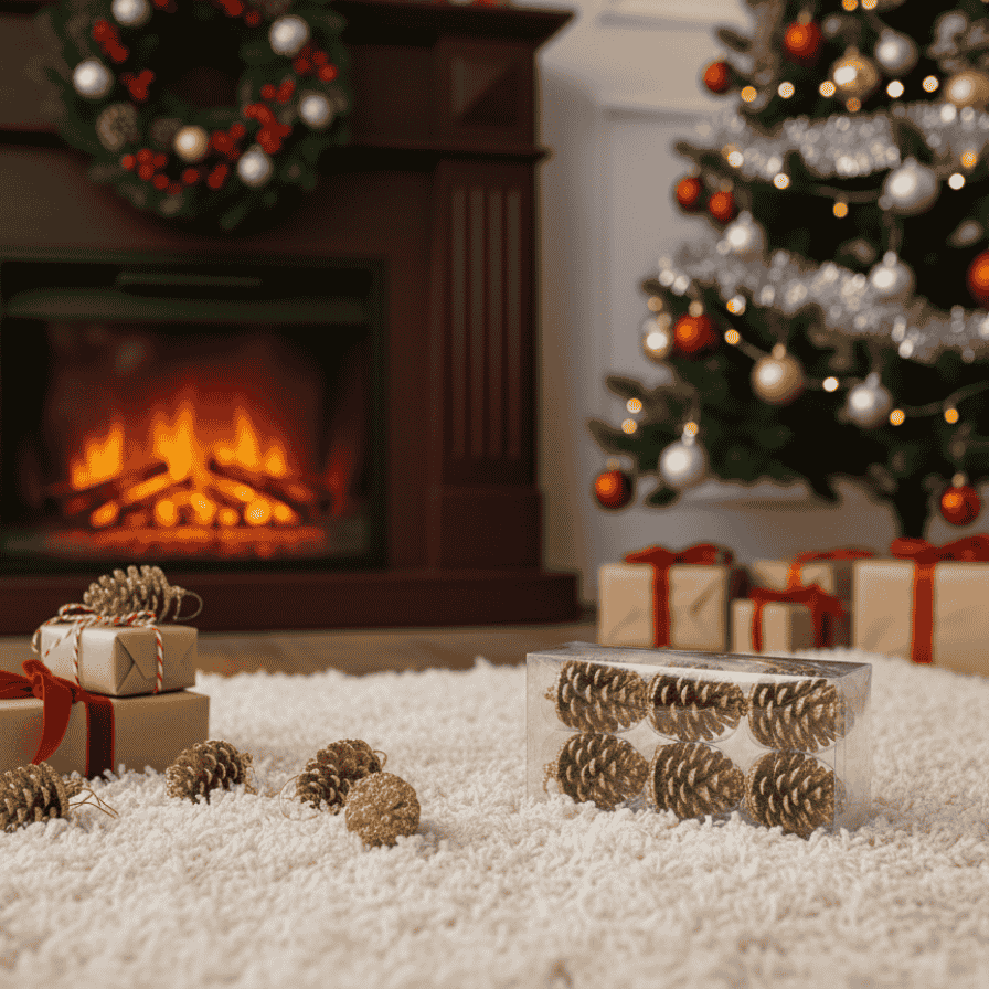 Appendino Pigne Glitterate Oro  Set 12 Pezzi in Box PVC FL-186/GO