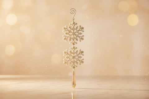 Appendino Fiocchi di Neve Pendente 28 cm Champagne Decorazione Natalizia Elegant
