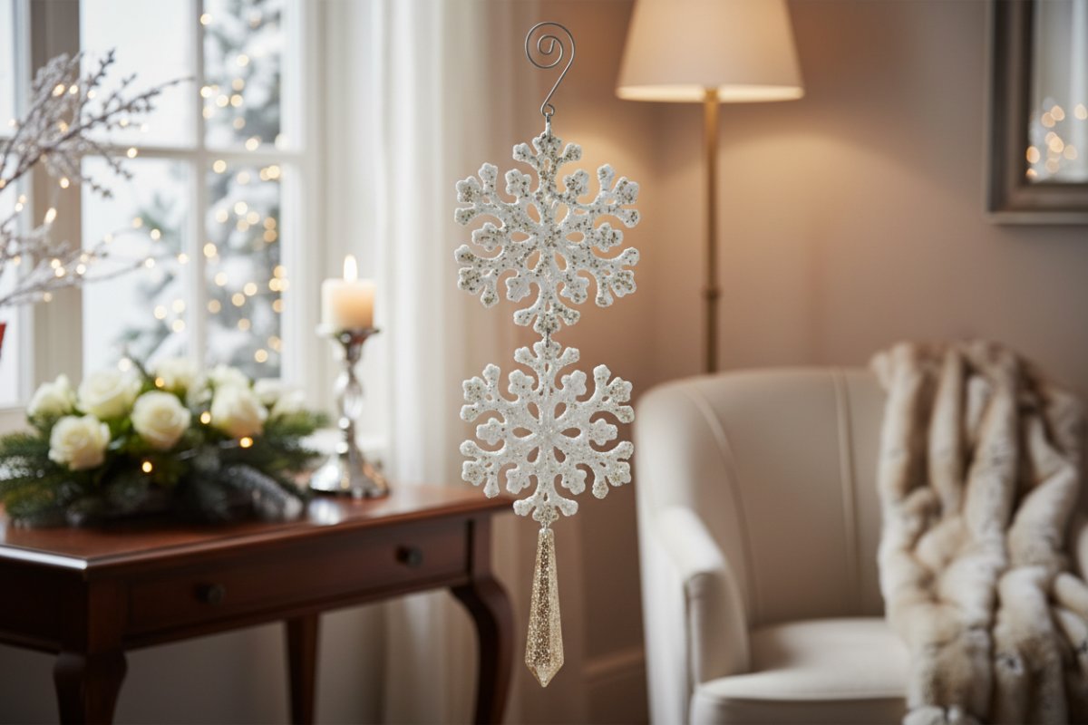 Appendino Fiocchi di Neve Pendente 28 cm Champagne Decorazione Natalizia Elegant