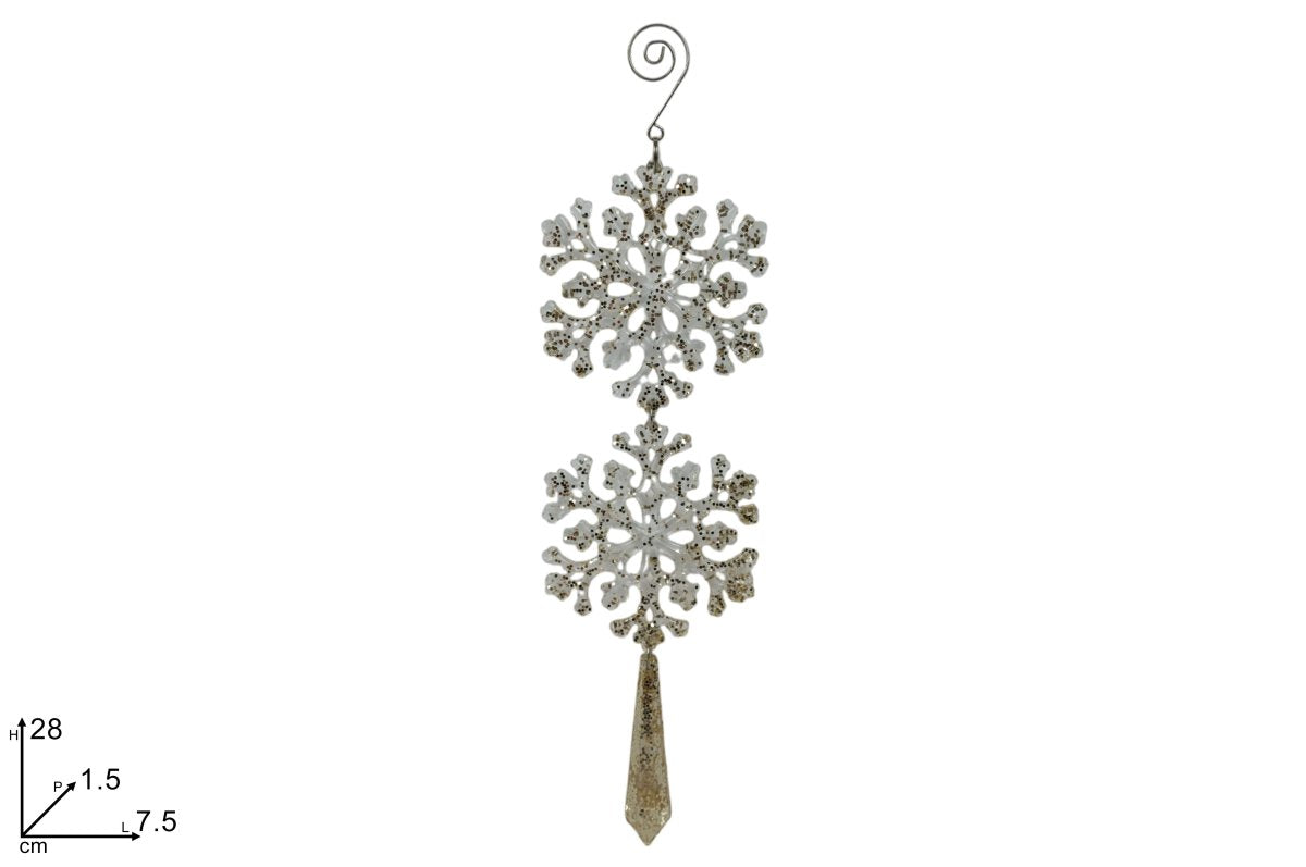 Appendino Fiocchi di Neve Pendente 28 cm Champagne Decorazione Natalizia Elegant