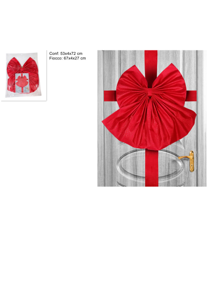 Fiocco per Porta Ingresso Natalizio Rosso Laminato | Grande Fiocco Decorativo