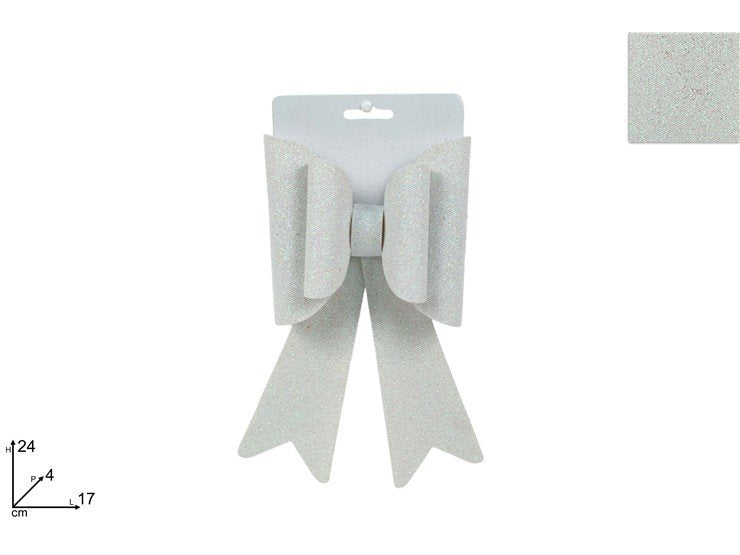 Fiocco Doppio Glitterato Bianco 24 cm  Decorazione Natalizia Elegante