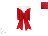 Fiocco Doppio Glitterato a Quadretti Rosso 24 cm  Decorazione Natalizia