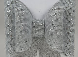 Doppio Fiocco Glitterato a Quadretti 24 cm Silver Decorazione Natalizia Elegante