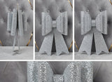 Doppio Fiocco Glitterato a Quadretti 24 cm Silver Decorazione Natalizia Elegante