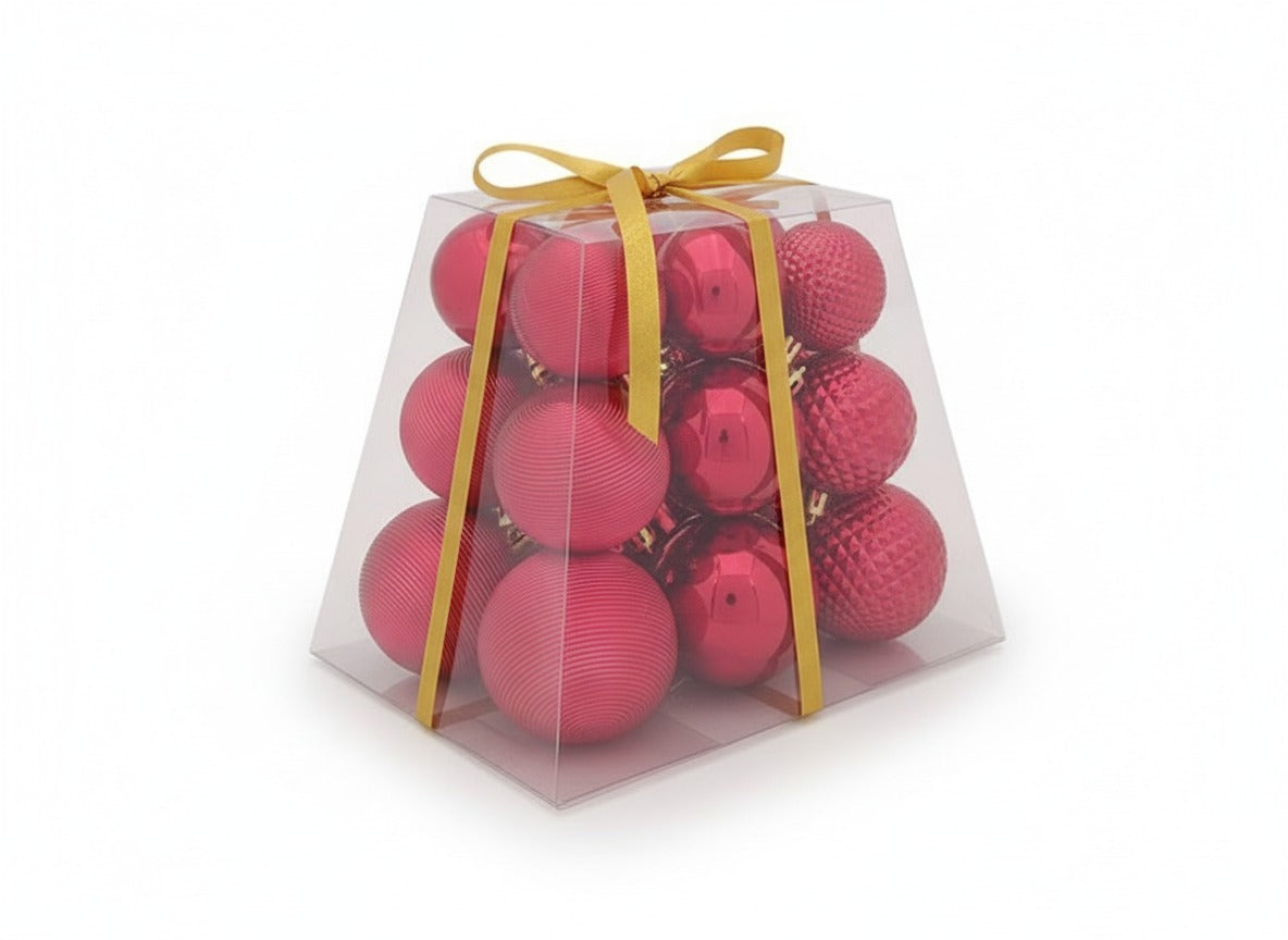 Set 18 palline di Natale rosse 5/6/7 cm in box piramide PVC  JNP2501-1