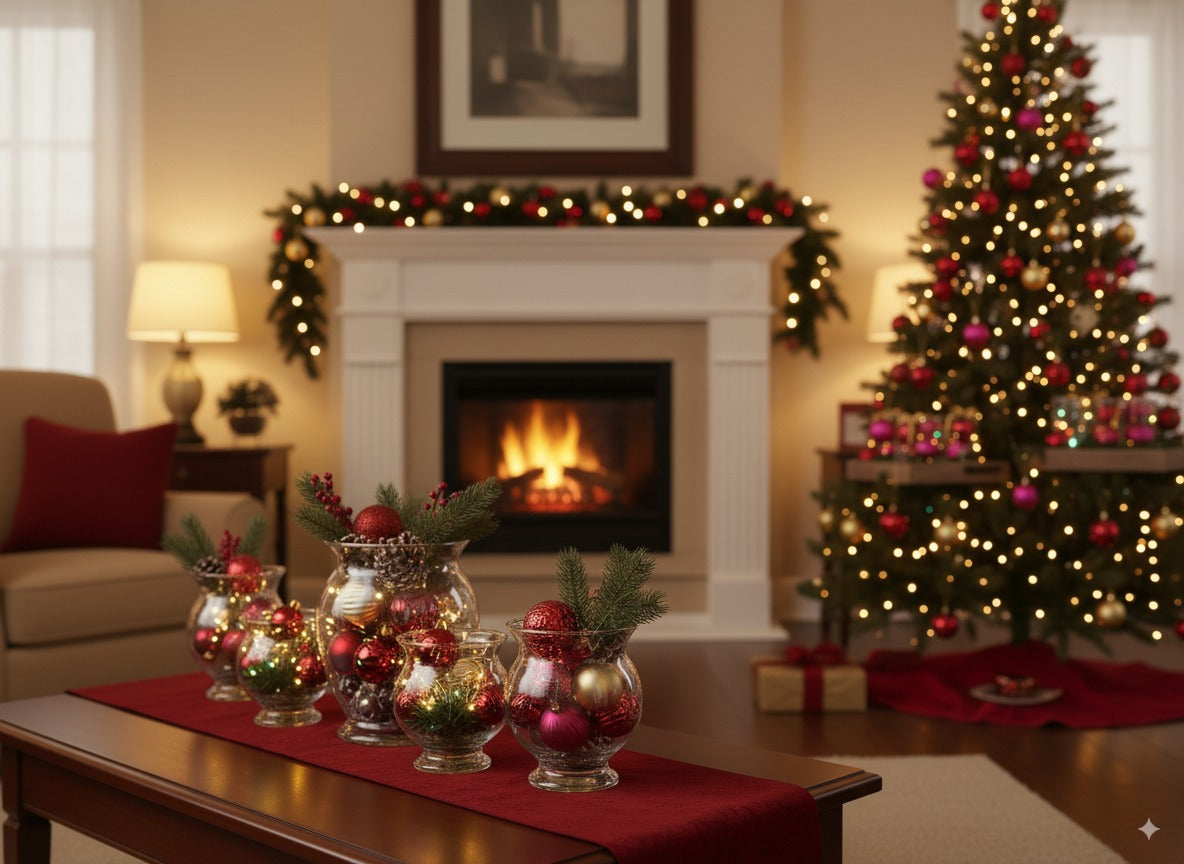 Set 18 palline di Natale rosse 5/6/7 cm in box piramide PVC  JNP2501-1