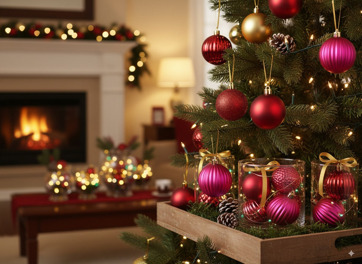 Set 18 palline di Natale rosse 5/6/7 cm in box piramide PVC  JNP2501-1