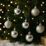 Palline Albero di Natale Bianche 18pz Ø 5/6/7cm Box Piramide PVC JNP2501-3