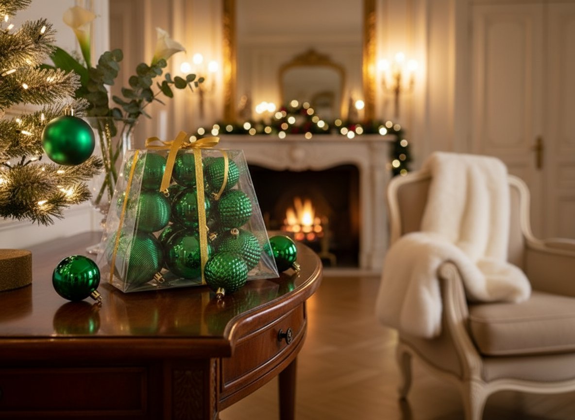 Set 18 Palle di Natale Verdi 5/6/7 cm in Box Piramide PVC  JNP2501-4