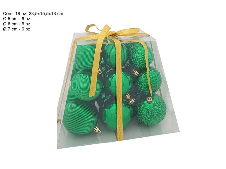Set 18 Palle di Natale Verdi 5/6/7 cm in Box Piramide PVC  JNP2501-4