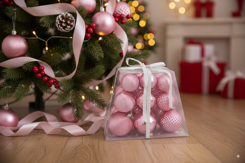 Set 18 Palline di Natale Rosa Ø5/6/7 cm in Box Piramide Addobbi AJNP2501-5