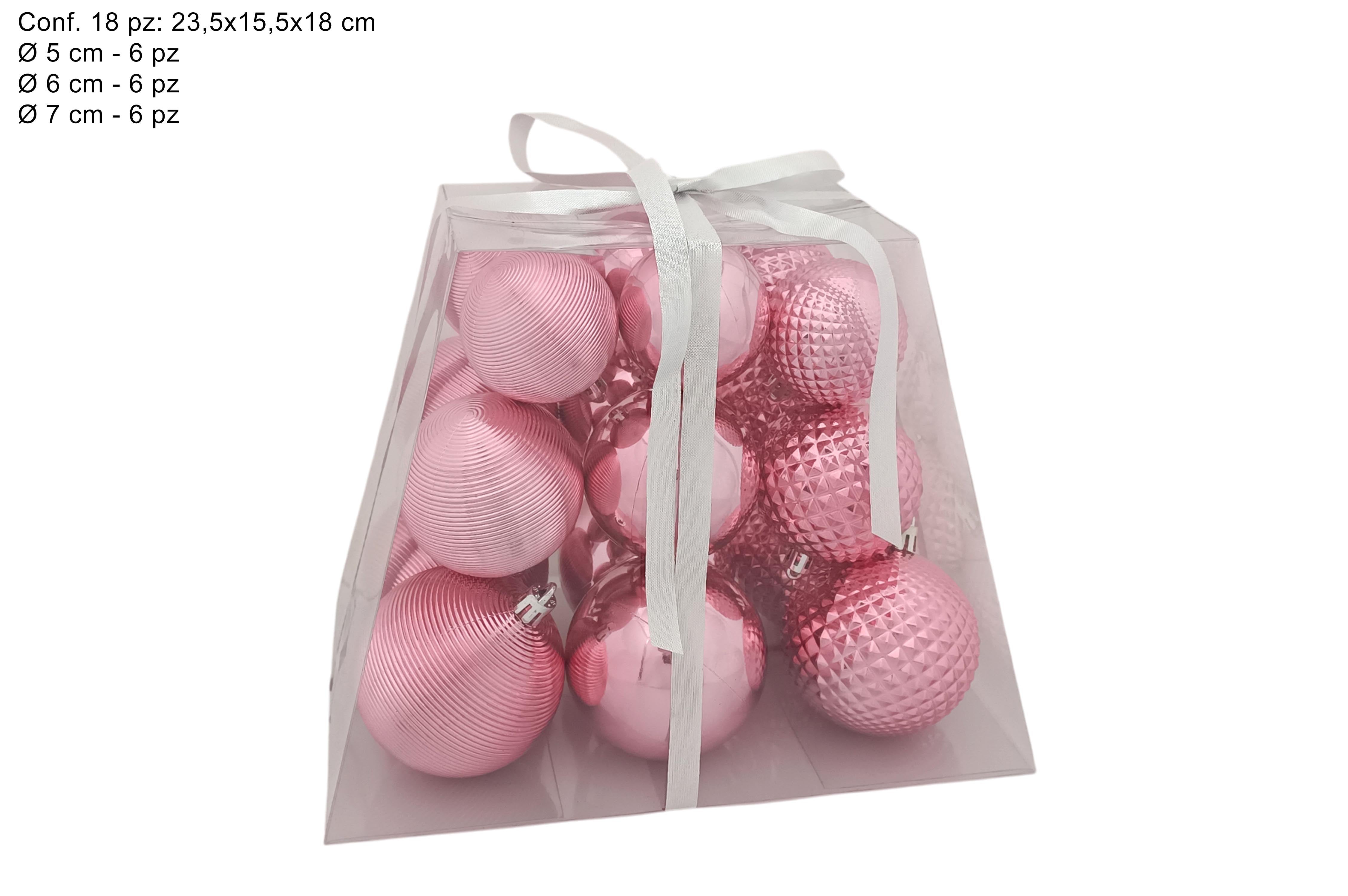 Set 18 Palline di Natale Rosa Ø5/6/7 cm in Box Piramide Addobbi AJNP2501-5