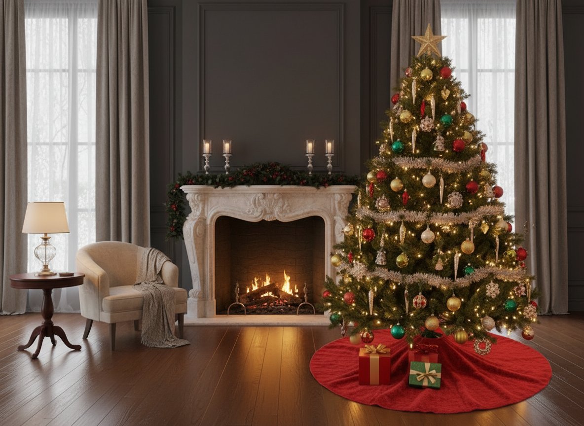 Tappeto Albero di Natale in Pelliccia Rossa 80 cm Tree Skirt Morbido Decorativo