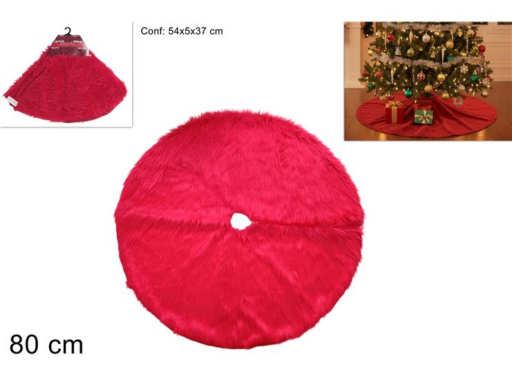 Tappeto Albero di Natale in Pelliccia Rossa 80 cm Tree Skirt Morbido Decorativo