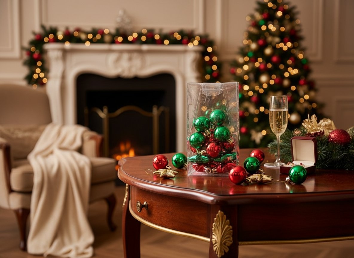 Set Palline Natale 3 cm e Stelle 4 cm Rosso/Verde  Sacchetto PVC 12 Pezzi