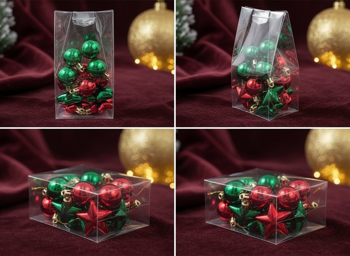Set Palline Natale 3 cm e Stelle 4 cm Rosso/Verde  Sacchetto PVC 12 Pezzi