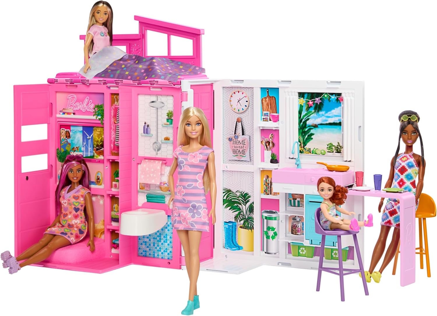Mattel Barbie Loft Casa Vacanze con Bambola Playset Casa Portatile con Accessori