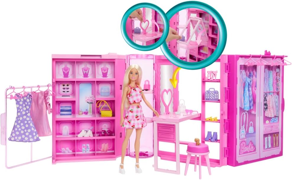 Mattel Barbie Armadio dei Sogni con Bambola Playset Closet 3 Vestiti & acc.
