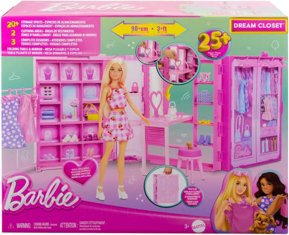 Mattel Barbie Armadio dei Sogni con Bambola Playset Closet 3 Vestiti & acc.