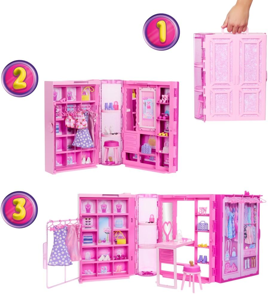 Mattel Barbie Armadio dei Sogni con Bambola Playset Closet 3 Vestiti & acc.