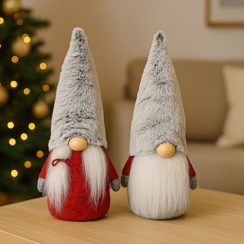 Gnomo di Natale 27 cm Cappello in Pelliccia con Barba o Treccia D118302F-3M-3