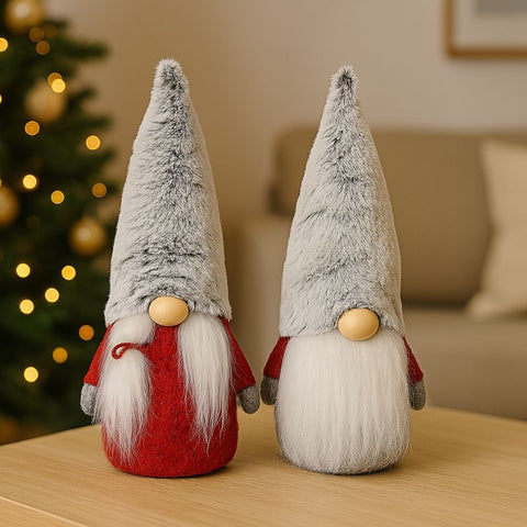 Gnomo di Natale 27 cm Cappello in Pelliccia con Barba o Treccia D118302F-3M-3