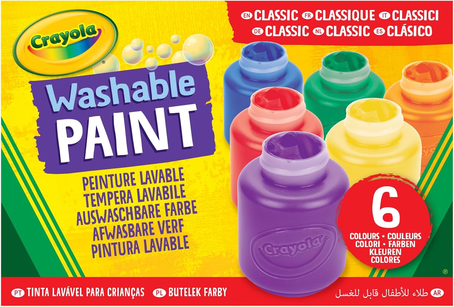 54-1204 CRAYOLA - Tempere Lavabili per Bambini, Confezione da 6 Barattolini