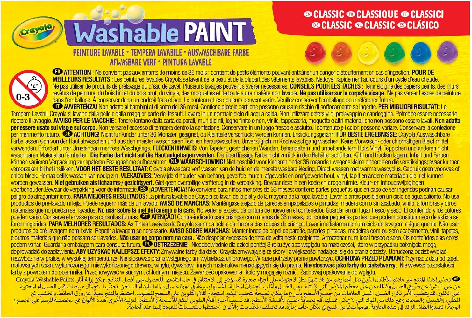 54-1204 CRAYOLA - Tempere Lavabili per Bambini, Confezione da 6 Barattolini