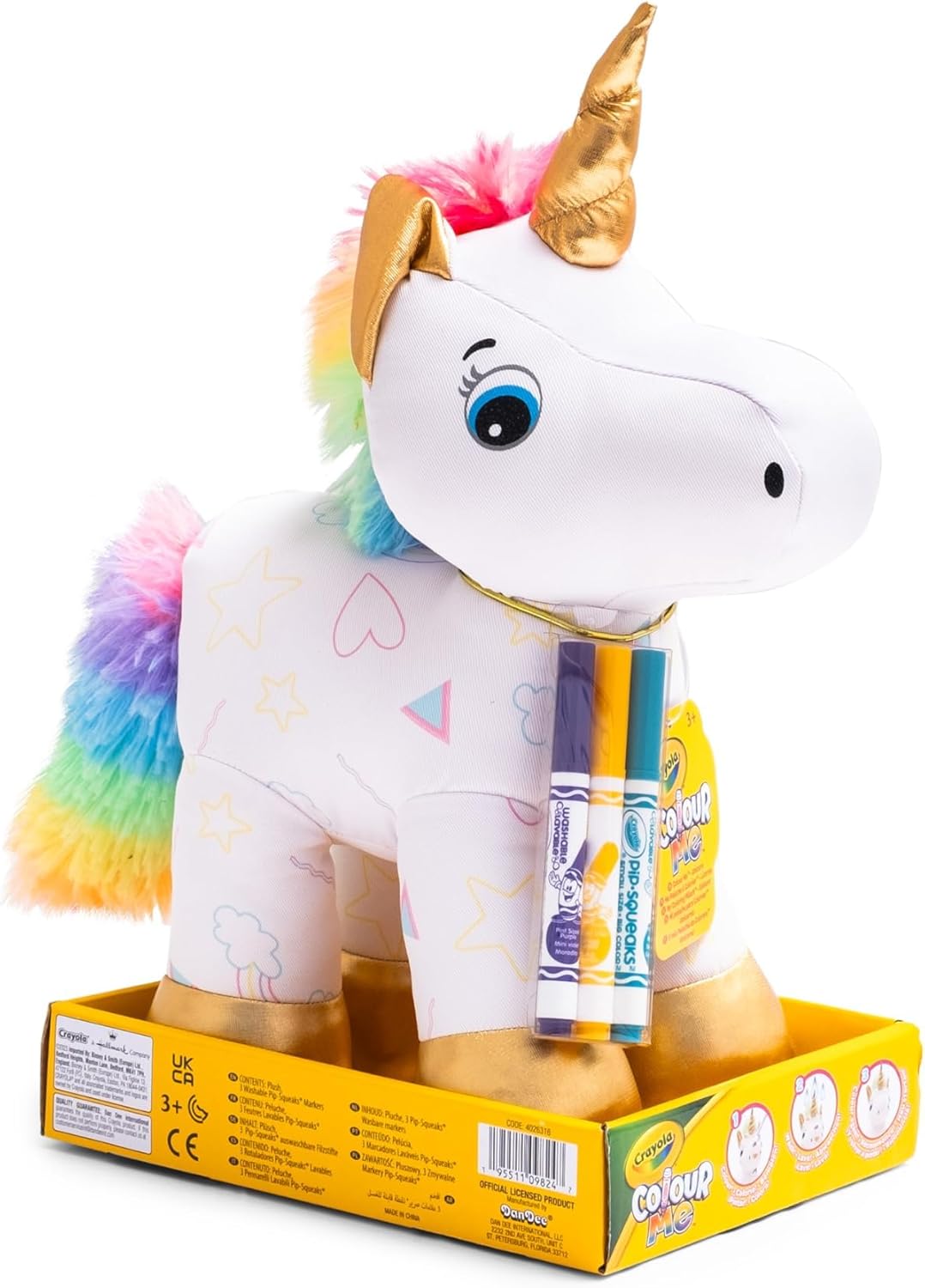 4026316 CRAYOLA Colour Me Plush, Peluche Colorabile con 3 Pennarelli