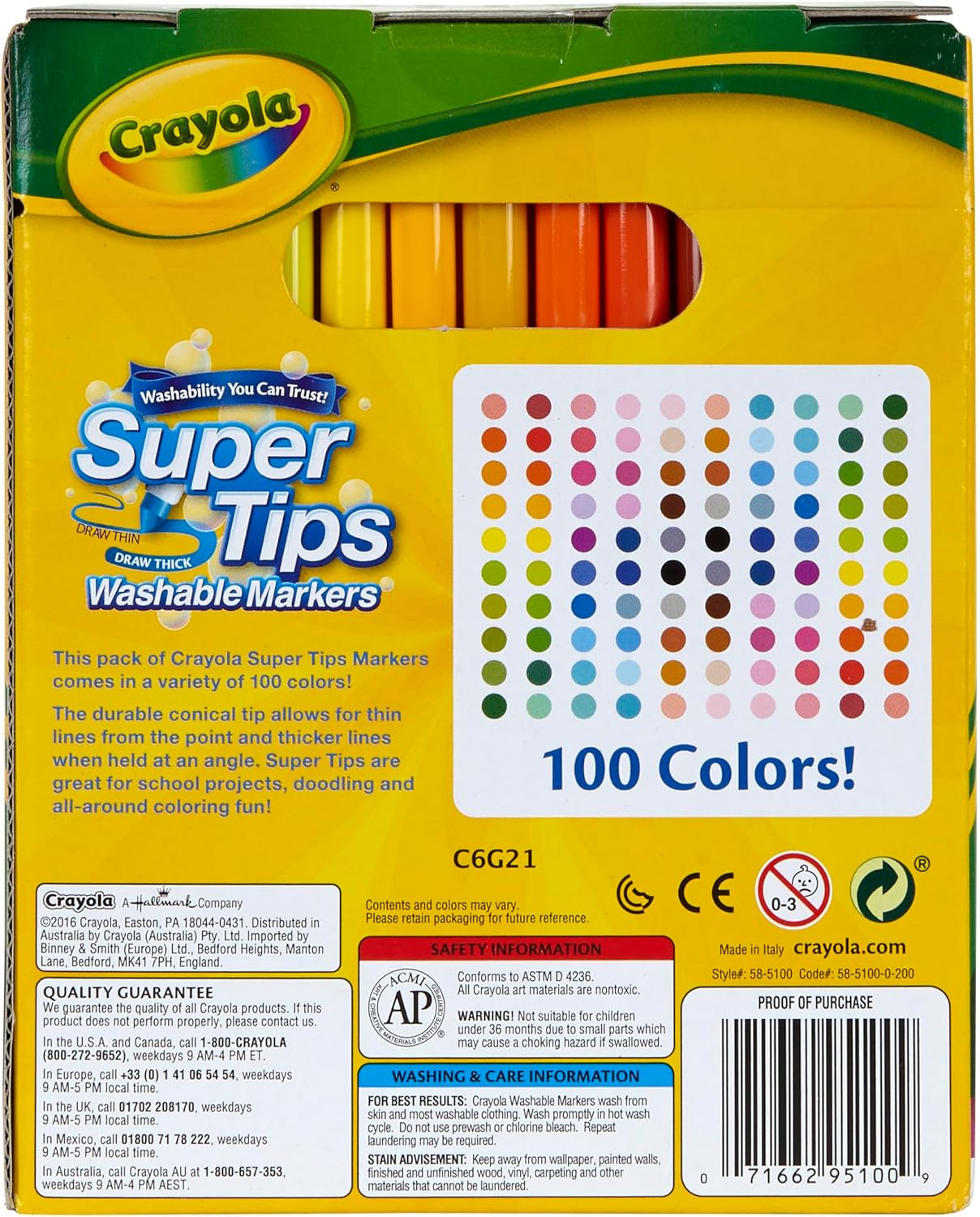 58-5100 CRAYOLA Super Tips - 100 Pennarelli per Adulti a Punta Media