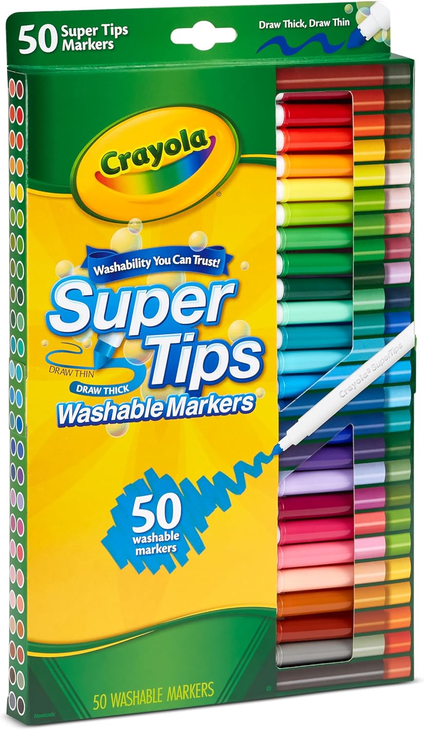 CRAYOLA Super Tips - Pennarelli Lavabili a Punta Media,  50 Pezzi
