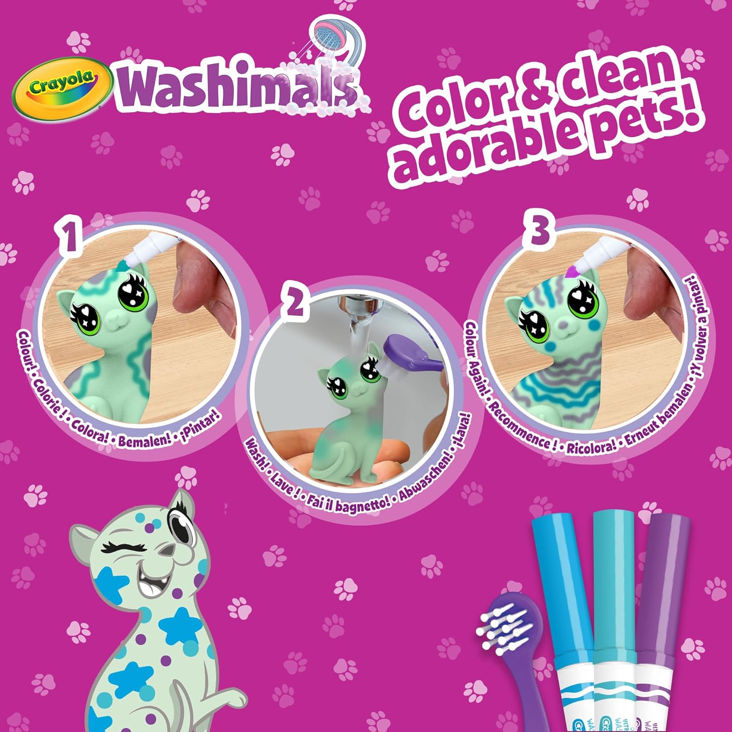 74-7511 CRAYOLA Washimals Pastel Pets - Set Ricarica con 3 Cuccioli