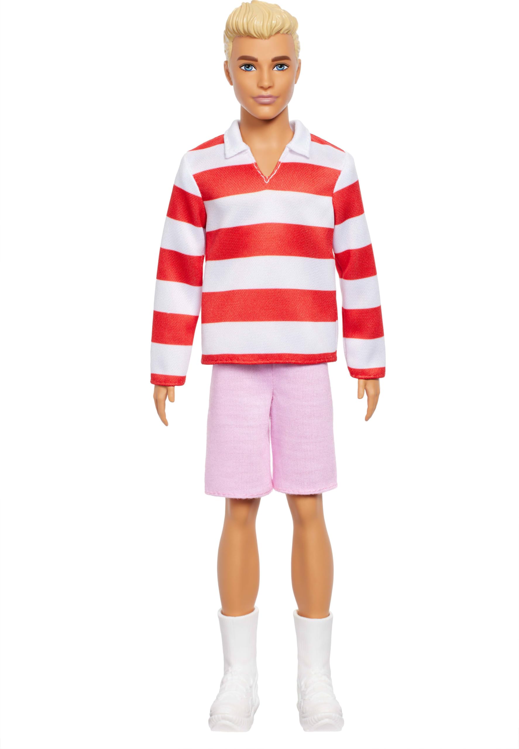 Mattel Barbie Fashionistas Ken #241  Bambola Ken Biondo con Polo a Righe Rosse