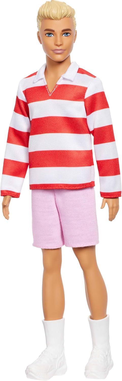 Mattel Barbie Fashionistas Ken #241  Bambola Ken Biondo con Polo a Righe Rosse