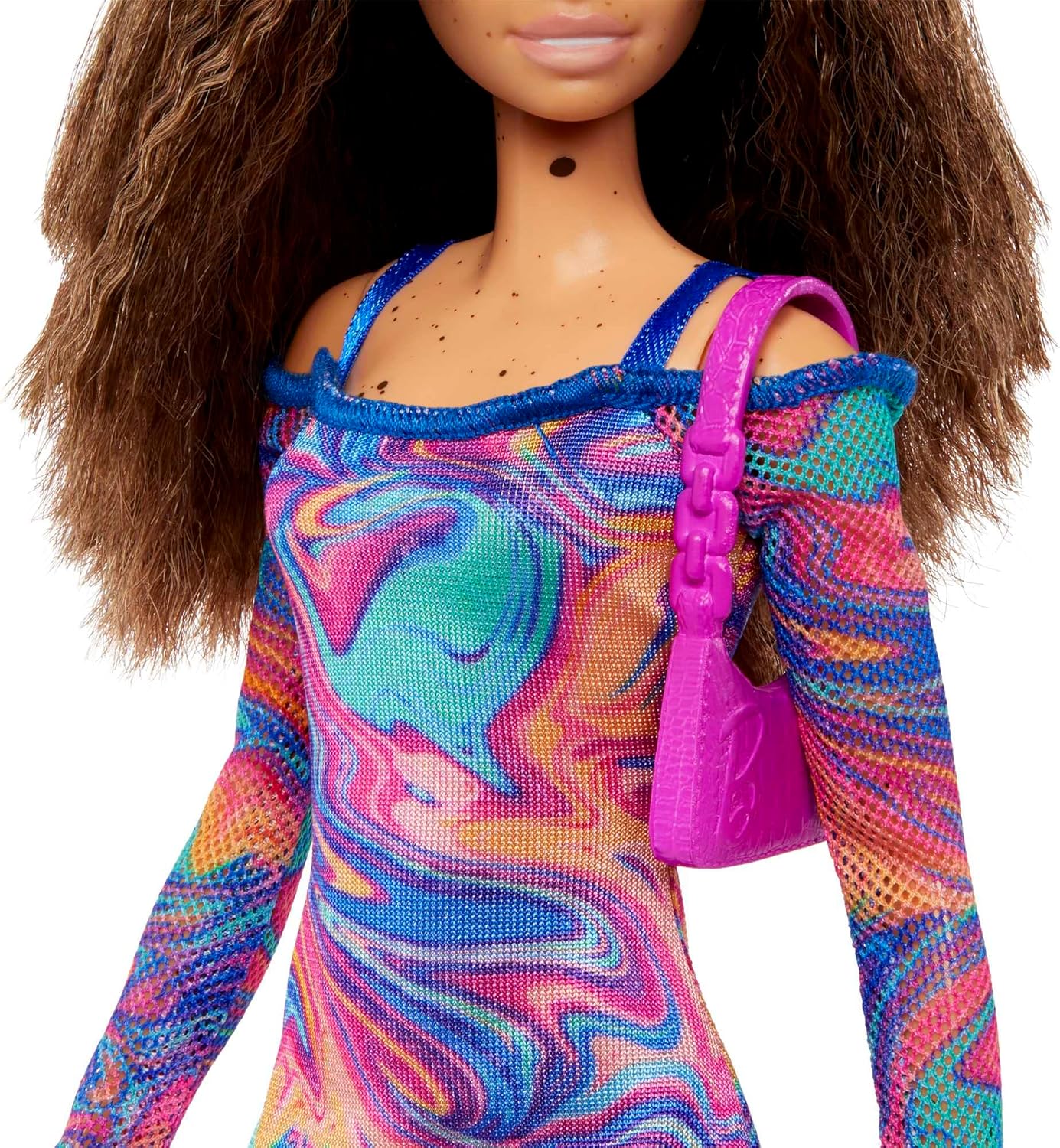 Barbie Fashionistas 206  con Capelli Frisé e Lentiggini Abito Marmorizzato