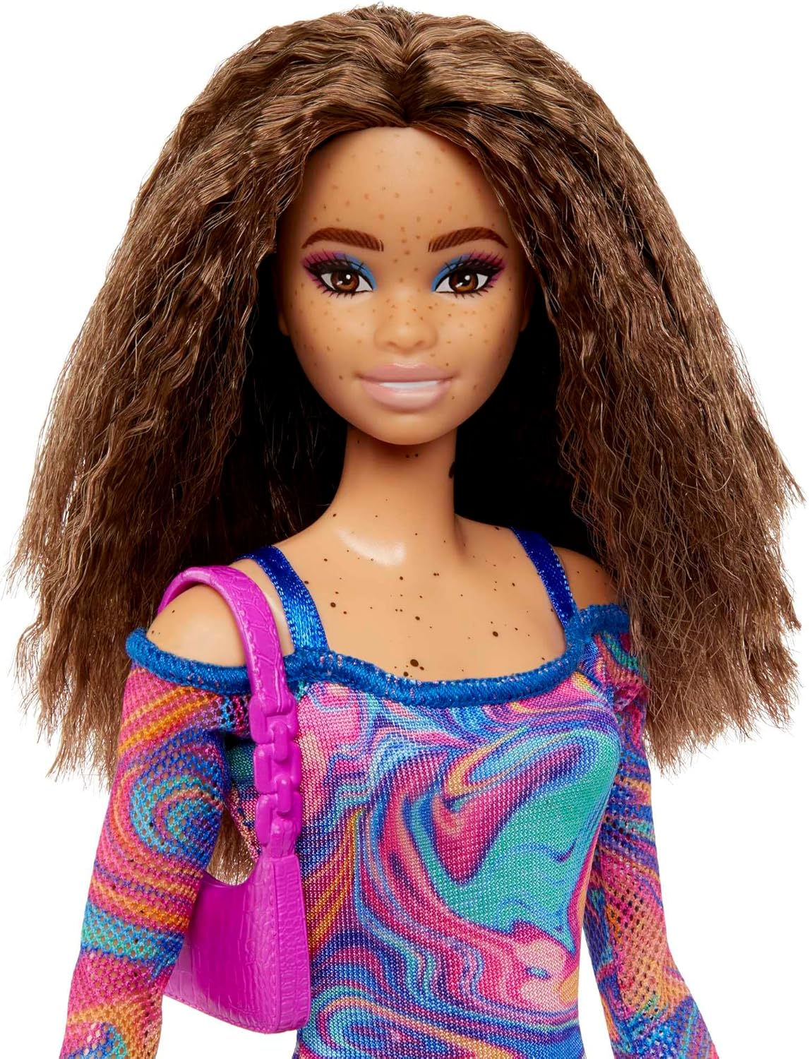 Barbie Fashionistas 206  con Capelli Frisé e Lentiggini Abito Marmorizzato