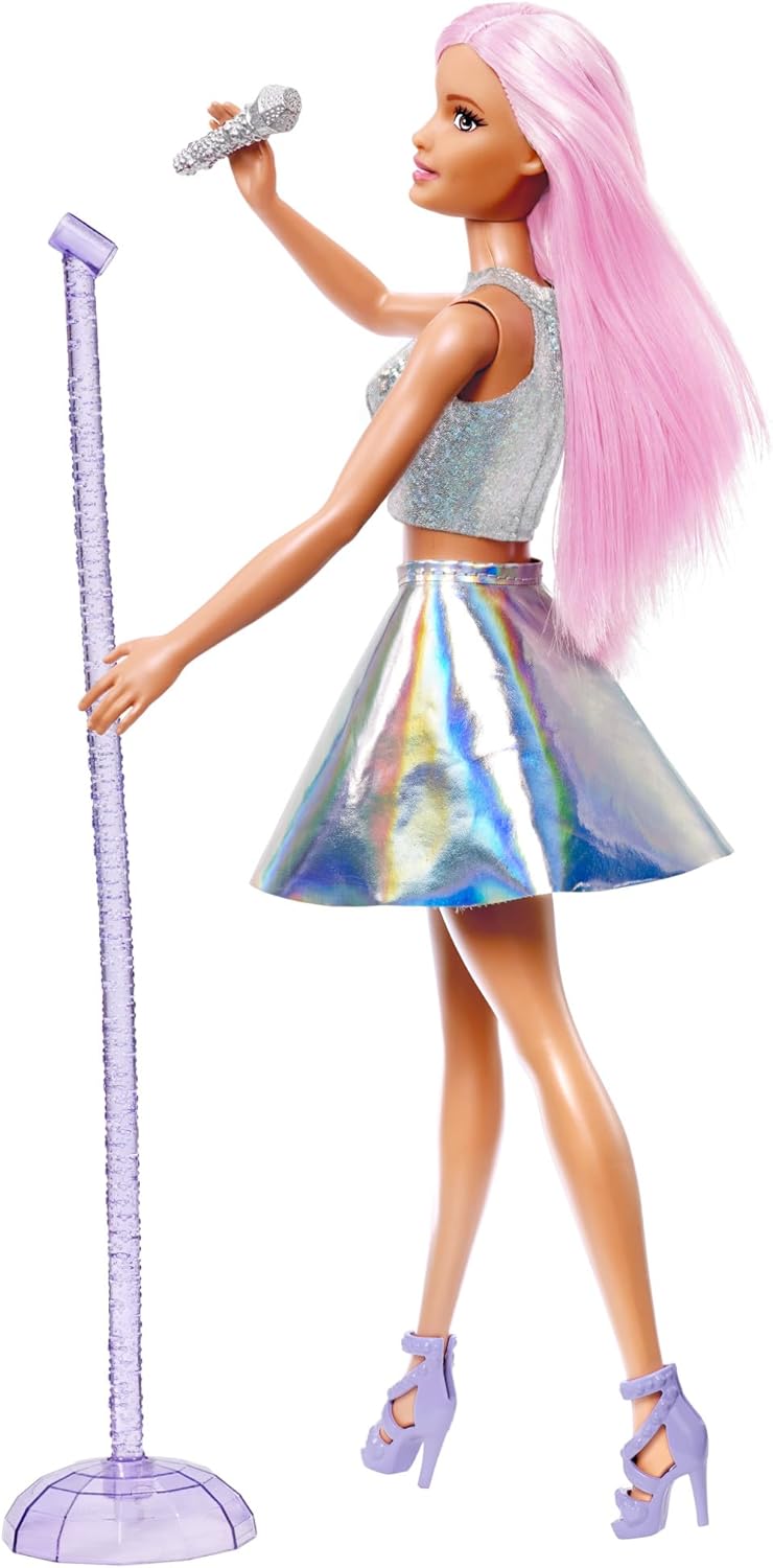Barbie Carriere Barbie Pop Star con Microfono  Capelli Rosa e Outfit Scintilla