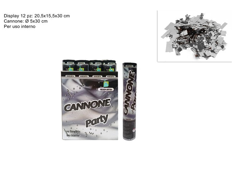 Cannone Party Coriandoli argento Silver Metallizzato 30Cm Halloween Decorazioni