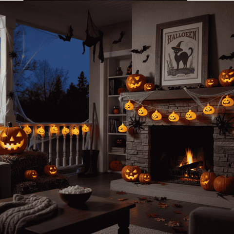 Filo 10 Zucche Luminose a Batterie  Luci LED Halloween per Decorazioni