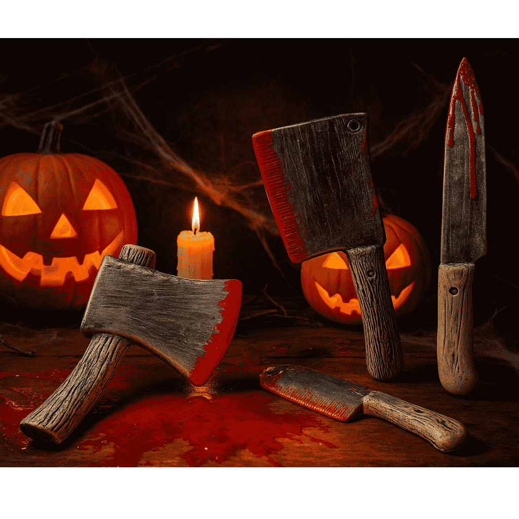 Accessori Halloween Armi Finte Coltello, Mannaia o Accetta Insanguinati mod casu