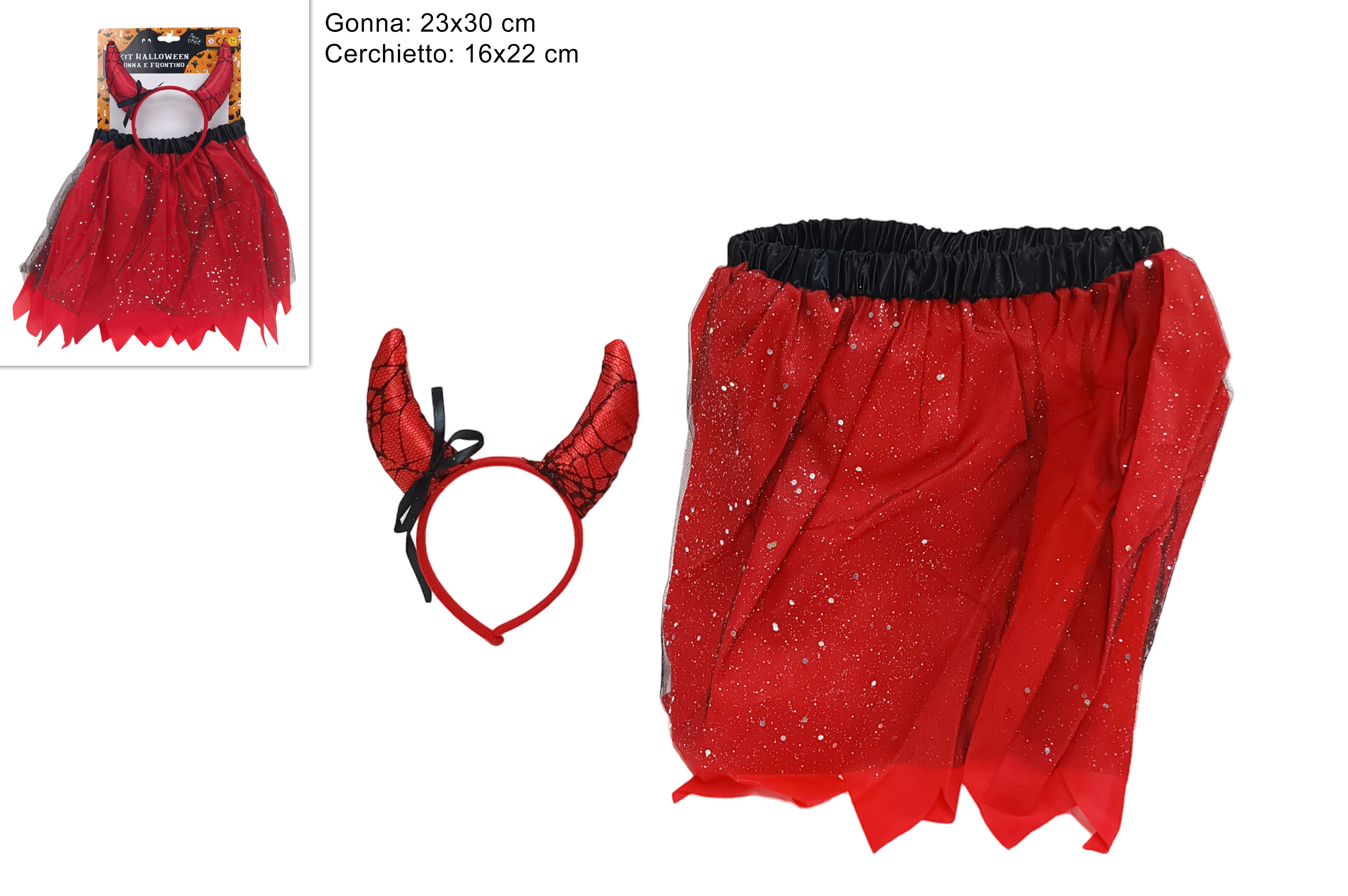 Vestito diavoletta bambina Halloween con corna e gonnellino rosso