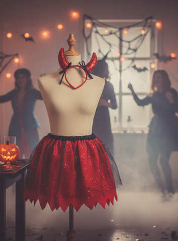 Vestito diavoletta bambina Halloween con corna e gonnellino rosso scintillante