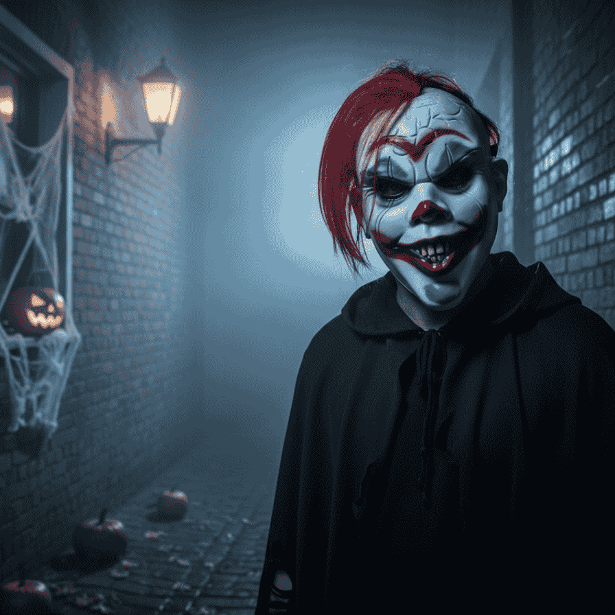 Maschera Clown con Ciuffo Rosso  Accessorio Spaventoso per Halloween